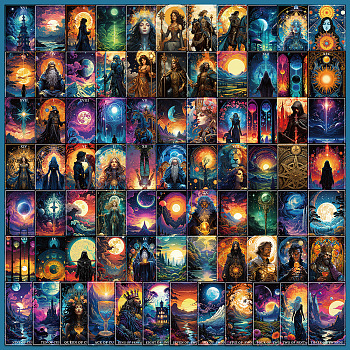 78Pcs Tarot Theme Waterproof PVC Stickers Set, Adhesive Label Stickers, for Water Bottles, Laptop, Luggage, Cup, Computer, Mobile Phone, Skateboard, Guitar Stickers, Mixed Color, 51.8x31.3mm