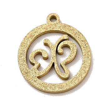 304 Stainless Steel Pendants, Textured, Hollow, Flat Round with Butterfly, Golden, 13.5x12x1mm, Hole: 1mm