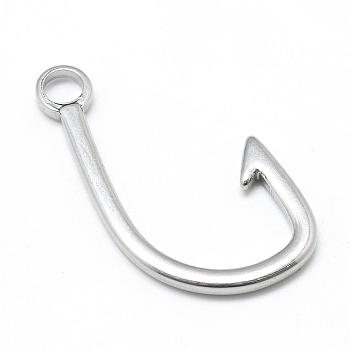 201 Stainless Steel Hook Clasps, Fish Hook Charms, Stainless Steel Color, 38x21x2.5mm, Hole: 4.5mm
