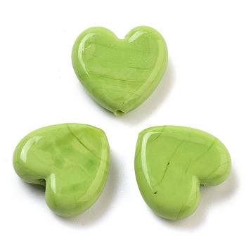 Heart Handmade Lampwork Beads, Lawn Green, 19.5x20.5x6.5mm, Hole: 1.8mm