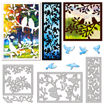 Bird Theme Carbon Steel Cutting Dies Stencils, for DIY Scrapbooking, Photo Album, Decorative Embossing Paper Card, Stainless Steel Color, 52~102x127~152x0.8mm, 3pcs/set