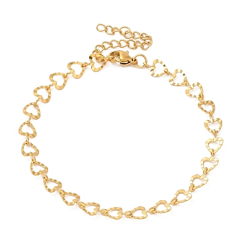 304 Stainless Steel Chain Bracelet for Women, Golden, Heart, 7-5/8 inch(19.3cm), Link: 9x6mm