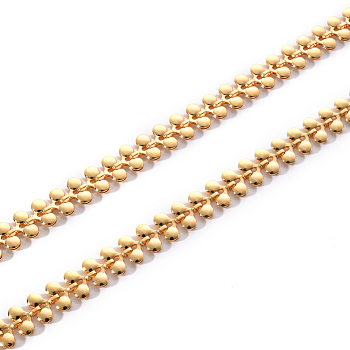 Brass Link Chains, Leaf Shape, Unwelded, Nickel Free, Real 18K Gold Plated, 7.5x8x2mm