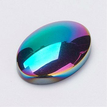 Non-Magnetic Synthetic Hematite Cabochons, Oval, Grade A, Multi-color Plated, 24.5x17.5x6mm