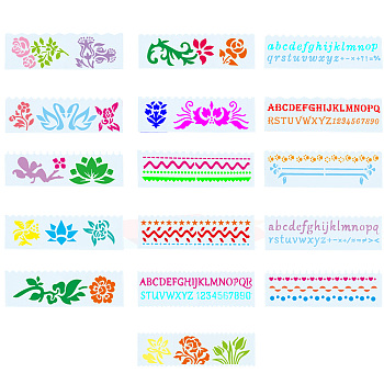 2 Sets 2 Styles PET Hollow Out Plastic Drawing Painting Stencils Templates, Rectangle with Wave Pattern, Plants Pattern, 185x55x0.2mm, 1 set/style