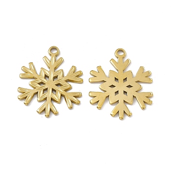 Ion Plating(IP) 304 Stainless Steel Pendants, Snowflake Charm, Real 18K Gold Plated, 33x26.5x1.5mm, Hole: 3mm