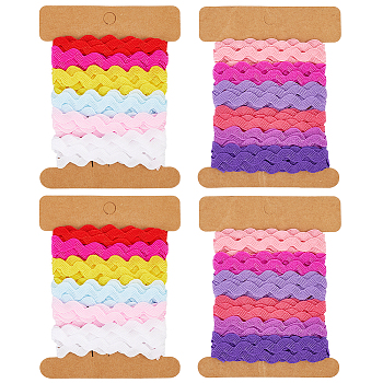 4 Cards 2 Styles  Polyester Wavy Fringe Trim Ribbon, Wave Bending Lace Trim, for Clothes Sewing and Art Craft Decoration, Mixed Color, 1/4 inch(7.5mm), 2 card/style