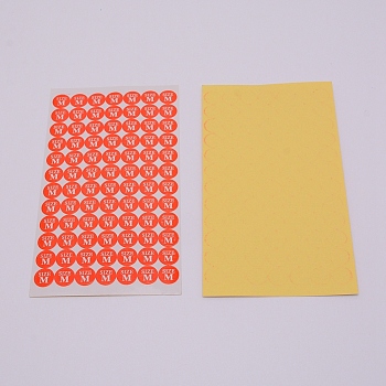 Size M Clothing Size Round Sticker Labels, Adhesive Stickers, for Clothing T Shirts, Orange, 15.5x9x0.02cm, 84pcs/sheet, 15sheets/set, 1260pcs/set