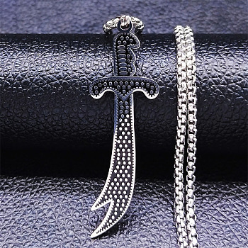 304 Stainless Steel Pendant Necklaces, Sword Shape, Stainless Steel Color, 19.57 inch(49.7cm)