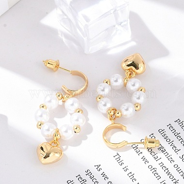 Brass ABS Plastic Pearl Dangle Stud Earrings(EJEW-U040-19G)-3