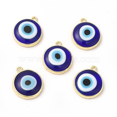 Golden Blue Evil Eye Brass+Lampwork Pendants