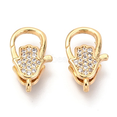 Real 18K Gold Plated Clear Palm Brass+Cubic Zirconia Lobster Claw Clasps