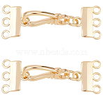2Pcs Brass Hook and S-Hook Clasps, 3-Strand, 6-Hole, Golden, 35mm(FIND-BBC0004-40)
