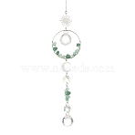 Glass Beads & Natural Green Aventurine Chip Beads & Brass Hanging Suncatchers, Sun & Moon, for Garden Window Ornaments, 315mm(HJEW-JM05026-04)