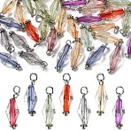 50Pcs Transparent Acrylic Pendants, Bicone Charms, with Brass Findings, Antique Silver, Mixed Color, 21mm(PALLOY-YW00185)