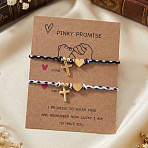 Adjustable Stainless Steel Religion Cross Heart Charm Friendship Braided Cord Bracelet Sets, Black and White, Golden, 11.02 inch(28cm), 2pcs/set(OA0130-2)
