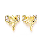 Alloy Rhinestone Pendants, Bowknot Charms, Light Gold, 19x16x4mm, Hole: 1.8mm(FIND-N012-05KCG)