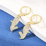 Nuggets Brass Micro Pave Clear Cubic Zirconia Leverback Earrings, Rack Plating, Long-Lasting Plated, Lead Free & Cadmium Freee, Golden, 32.5x10.5mm(EJEW-H182-03G)