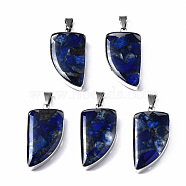 Natural Lapis Lazuli Pendants, with Transparent Resin and 201 Stainless Steel Findings, Knife, Stainless Steel Color, 26.5x14x6.5mm, Hole: 2x5.5mm(G-T128-05A)