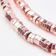 Non-magnetic Synthetic Hematite Bead Strands, Hexagon, Rose Gold Plated, 3x1mm, Hole: 1mm, about 415pcs/strand, 16.2 inch(G-P262-23-3x1mm-RRG)