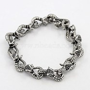 Fashionable Retro Jewelry 304 Stainless Steel Snake Bracelets for Men, with Clasps, Antique Silver, 9 inch(230mm): 9x10mm(BJEW-L045-26)
