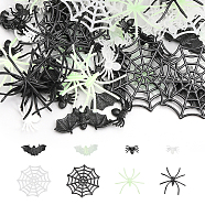 200Pcs 8 Style Plastic Toys, Scary Halloween Toys, Spider & Spider Web & Bat, Mixed Color, 14~53.5x20~51x1.5~6mm(AJEW-CA0003-74)