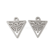 304 Stainless Steel Charms, Laser Cut, Triangle with Eye Charm, Stainless Steel Color, 14.5x13x1mm, Hole: 1.5mm(STAS-J042-36P)