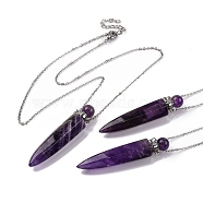 Natural Amethyst Bullet Shaped Perfume Bottle Pendant Necklaces, 304 & 201 Stainless Steel Cable Chain Necklaces for Women, Stainless Steel Color, 18.70 inch(47.5cm)(G-B089-02P-08)