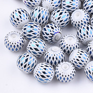 Electroplate Glass Beads, Round with Rhombus Pattern, Blue, 8~8.5mm, Hole: 1.5mm(X-EGLA-S178-07C)