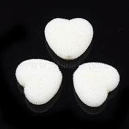Flocky Acrylic Beads, Heart, Creamy White, 10.5~11x12x5mm, Hole: 1.8mm(FIND-T046-34-08)