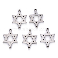 201 Stainless Steel Links, for Jewish, Star of David, Stainless Steel Color, 18.5x13x1.5mm, Hole: 1.2mm(STAS-R107-06)