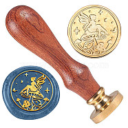 Wax Seal Stamp Set, Brass Sealing Wax Stamp Head, with Wood Handle, for Envelopes Invitations, Gift Card, Angel & Fairy, 83x22mm, Stamps: 25x14.5mm(AJEW-WH0208-869)