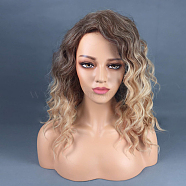 Fashion Women Shoulder Length Curly Ombre Wigs, Heat Resistant High Temperature Fiber, Short & Curly Hair, Blonde, 20.5 inches(52cm)(OHAR-L010-003)