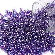 TOHO Round Seed Beads, Japanese Seed Beads, (252) Inside Color Aqua/Purple Lined, 8/0, 3mm, Hole: 1mm, about 222pcs/10g(X-SEED-TR08-0252)