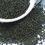 MIYUKI Round Rocailles Beads, Japanese Seed Beads, (RR453) Metallic Forest Green Iris, 11/0, 2x1.3mm, Hole: 0.8mm, about 1100pcs/bottle, 10g/bottle(SEED-JP0008-RR0453)