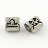 Smooth Surface 304 Stainless Steel European Bead, Large Hole Beads, Oval Constellation/Zodiac Sign Style, Libra, 9x8.5x6.5mm, Hole: 4.5mm(STAS-R079-A09)