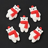 Opaque Christmas Resin Cabochons, Bear with Red Scarf, White, 26.5x17x6.5mm(RESI-G039-10)