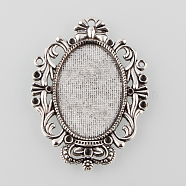 Tibetan Style Antique Silver Alloy Flat Oval Pendant Cabochon Settings, Cadmium Free & Lead Free, Tray: 30x20mm, Fit for 1~2mm Rhinestone, 49x36x2.5mm, Hole: 1.5mm about 126pcs/1000g(TIBEP-M022-51AS)