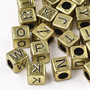 Acrylic Beads, Horizontal Hole, Metallic Plated, Cube with Letter, 6x6x6mm, about 3000pcs/500g(PB43C9308B-G-M)