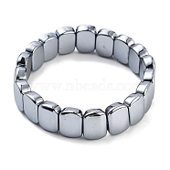 Terahertz Stone Oval Beaded Dominoes Stretch Bracelets for Women Men, Platinum Plated, Inner Diameter: 2-1/8 inch(5.3cm)(G-D461-20D)