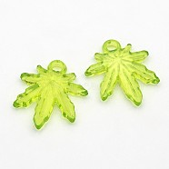 Transparent Acrylic Pendants, Leaf, Yellow Green, 23.2mm long, 20mm wide, 3mm thick, hole: 2.5mm, about 995pcs/500g(PL711Y-3)