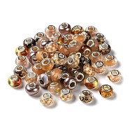 Resin European Beads, with Platinum Plated Brass Core, Rondelle, Coconut Brown, 13.5x9mm, Hole: 5mm(RESI-G080-01H)