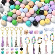 DIY Tassel & Silicone Beaded Keychain Making Kit, Mixed Color, 15mm, Hole: 2mm(DIY-YW0008-57)