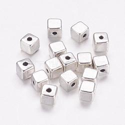 Tibetan Style Alloy Beads, Cadmium Free & Lead Free, Cube, Antique Silver, about 4mm long, 4mm wide, 4mm thick, hole: 1mm(X-LF10549Y)