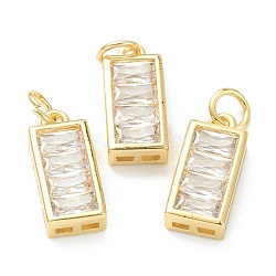Brass Micro Pave Clear Cubic Zirconia Charms,Long-Lasting Plated, Rectangle, Golden, 15x6.5x3mm, Hole: 3.4mm(ZIRC-M113-04G)