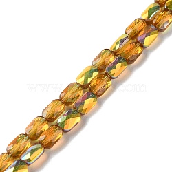 Transparent Electroplate Glass Beads Strands, AB Color, Faceted Rectangle, Dark Goldenrod, 7x4.5x3.5mm, Hole: 1.2mm, about 77~71pcs/strand, 21.06''~22.44''(53.5~57cm)(GLAA-Q099-G01-04)