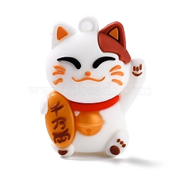 PVC Cartoon Lucky Cat Doll Pendants, for Keychains, Maneki Neko, White, 48x35.5x23.5mm, Hole: 2.5mm(X-KY-F017-04)