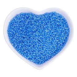 Ornaland 12/0 Round Glass Seed Beads, Grade A, Transparent Colours Lustered, Cornflower Blue, 2x1.5mm, Hole: 0.3mm, about 11200pcs/bag(SEED-OL0001-06-01)