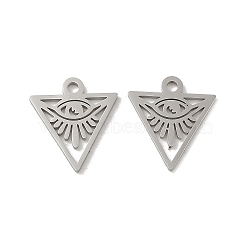304 Stainless Steel Charms, Laser Cut, Triangle with Eye Charm, Stainless Steel Color, 14.5x13x1mm, Hole: 1.5mm(STAS-J042-36P)