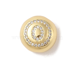 Rack Plating Brass & Cubic Zirconia Pendants, Cadmium Free & Lead Free, Long-Lasting Plated, Flat Round with Letter, Letter O, 13x7mm, Hole: 4x3mm(KK-Z047-07G-O-RS)